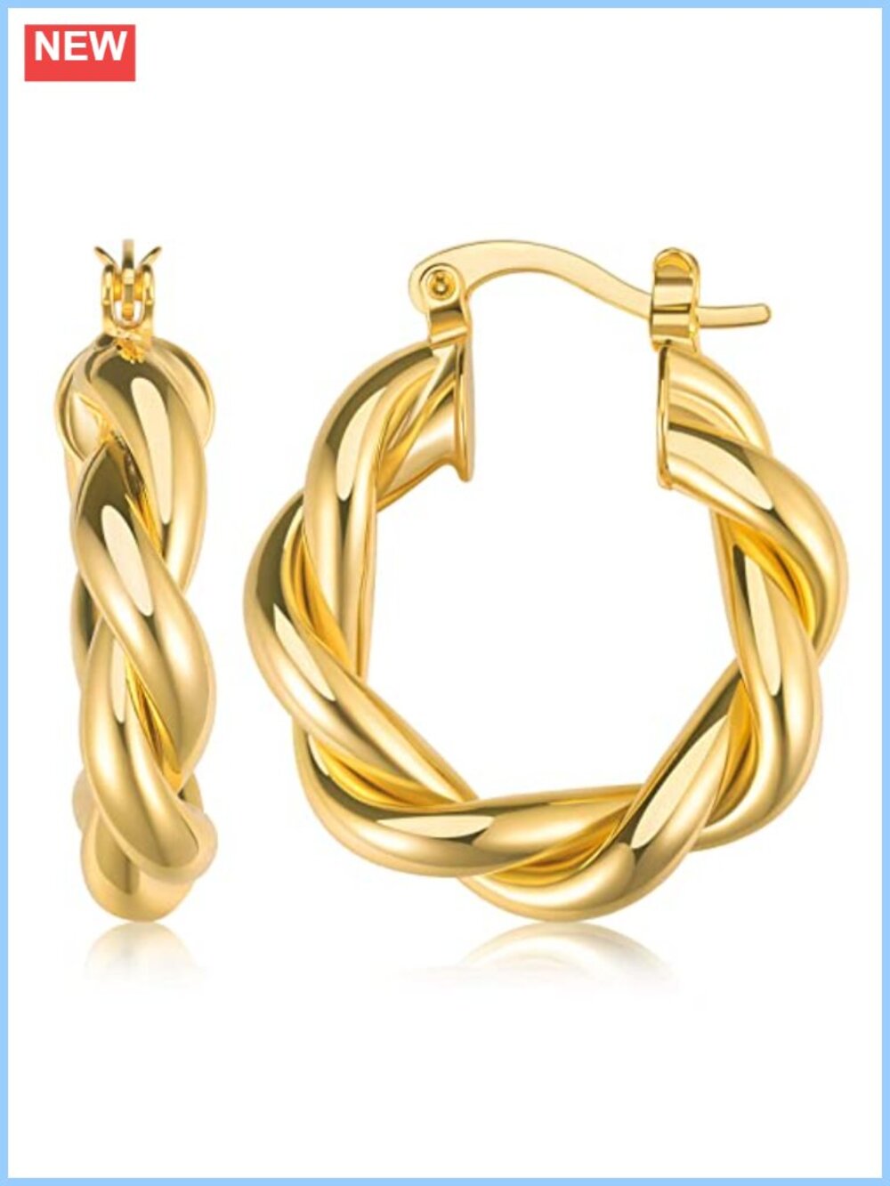 Twisted Hoop Earrings 18K Gold Plated Chunky Twist Hoops for Women